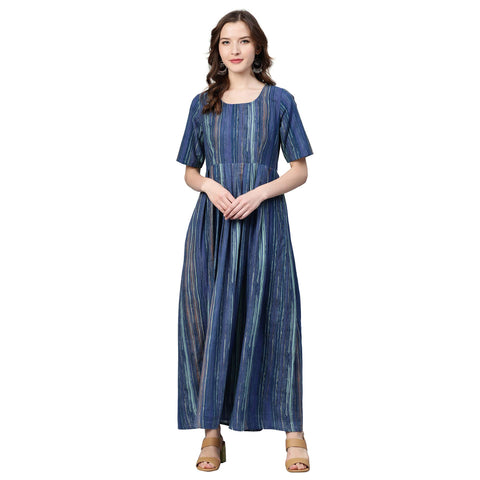Idalia Women's Blue Cotton Dress (Blue, XS)