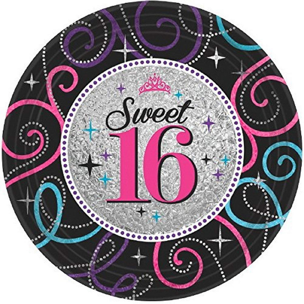 Amscan 541466 Prismatic Plates | Sweet Sixteen Celebration Collection | 8 pcs | Birthday