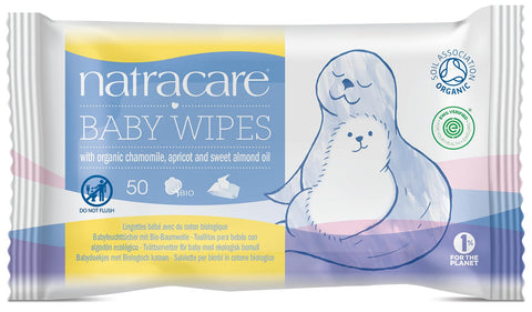 Natracare Organic Cotton Baby Wipes With Essential Oils of Chamomile, Apricot and Sweet Almond Oil (16 Packs, 800 Wipes Total)