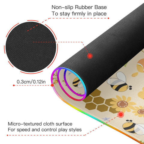 Bees Wireless Charging Mouse Pad for Mobile Phone Extra Large Gaming Mousepad with 13 Lighting Modes Mouse Mat for MacBook PC Laptop Desk Office Home Gaming