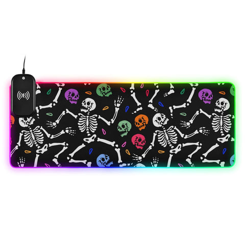 Dancing Skeletons Skulls Wireless Charging Mouse Pad for Mobile Phone Extra Large Gaming Mousepad with 13 Lighting Modes Computer Mat for Gaming MacBook PC Laptop Desk Office Home