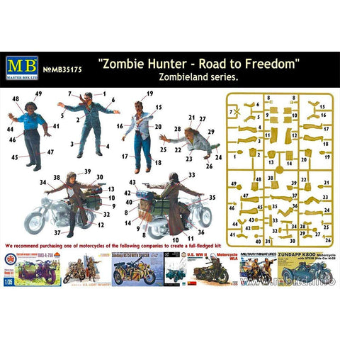 Masterbox Zombieland: Zombie Hunter Road to Freedom Model Kit - 4 Zombies and Escaping Girl (1/35 Scale)