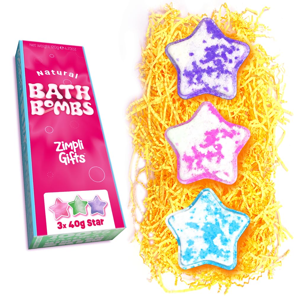 3 x Star Value Bath Bomb Gift Set from Zimpli Gifts, Luxury Rich Fizz Bath Bombs for Secret Santa Present, Christmas, Xmas, Birthday, Stocking Fillers for Women & Teens, Gifts for All Year Round