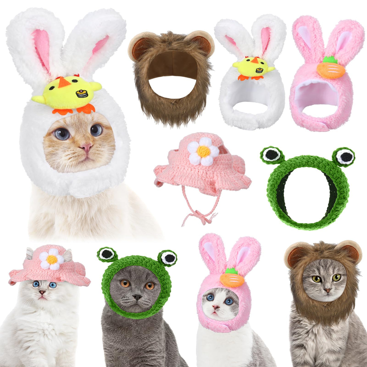 Weewooday 5 Pieces Cat Hat Cat Costume Bunny Hat with Ears Funny Banana Pineapple Cat Hat for Cats and Small Dogs Kitten Puppy Party Costume Accessory Headwear (Chic Style)