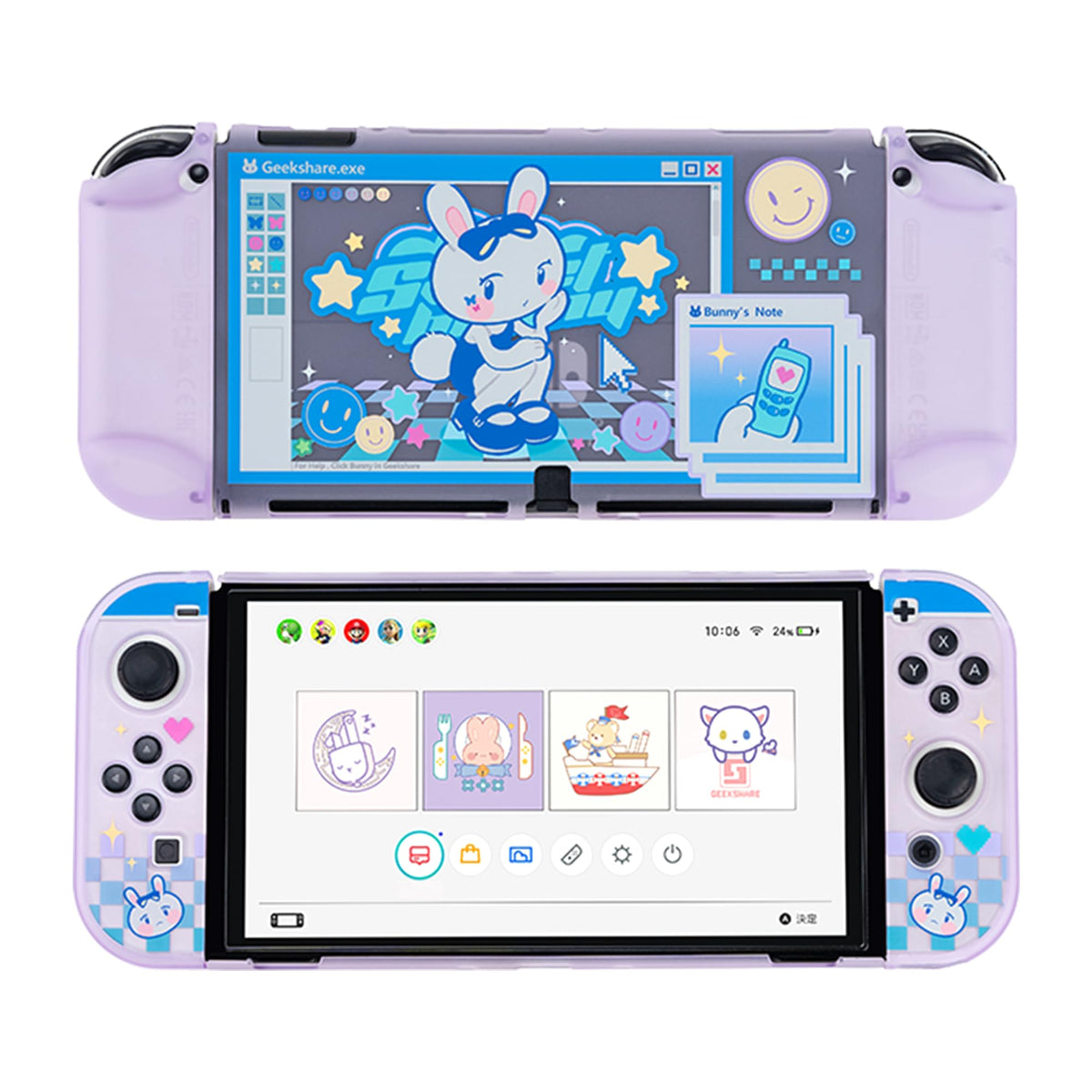 GeekShare Cute Protective Case for Nintendo Switch OLED Kawaii Rabbit Theme Slim Cover Case Hard PC Anti-Scratch Protective Shell for Nintendo Switch OLED - Y2K