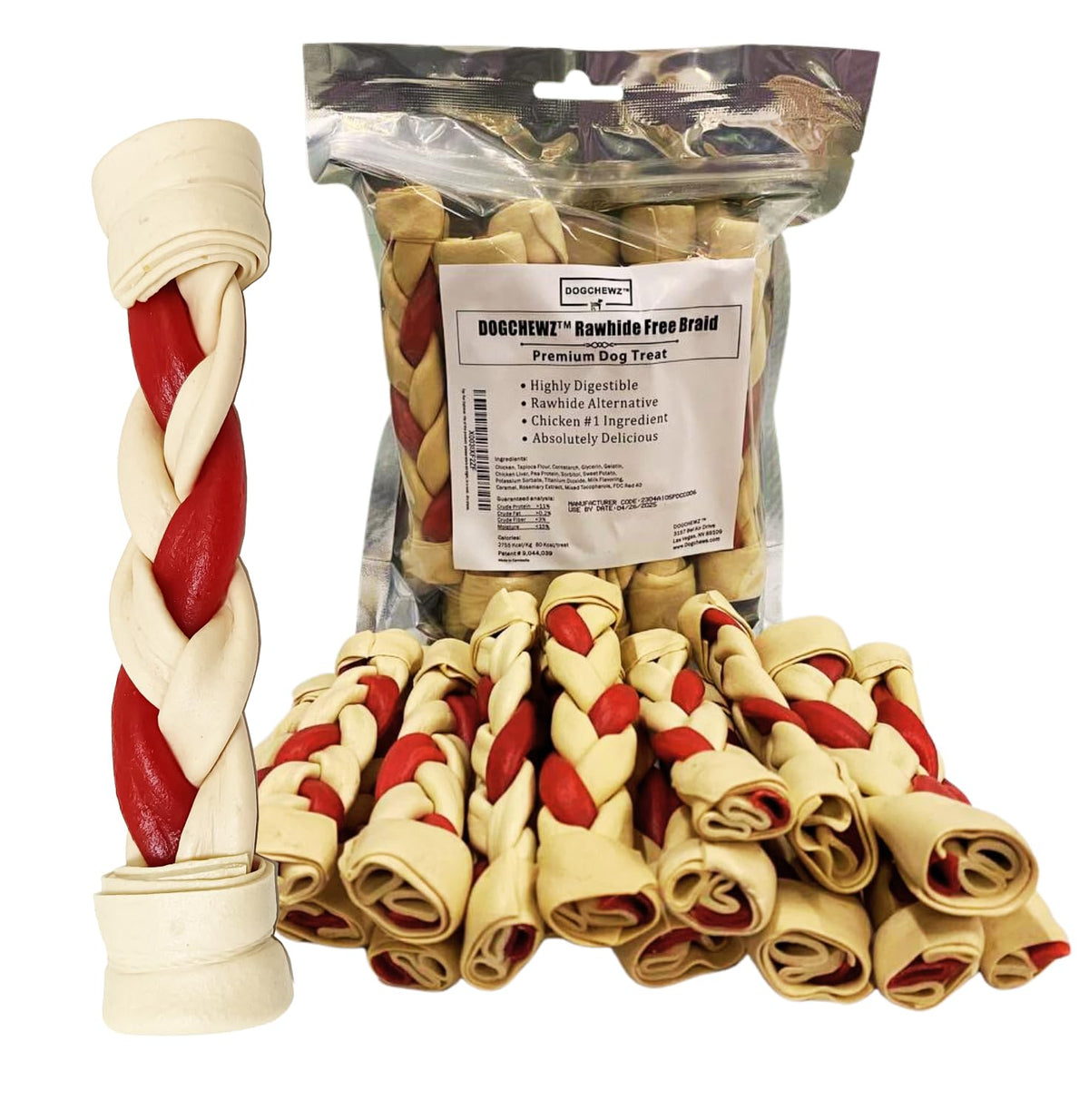 DOGCHEWZÃƒÆ’Ã†â€™Ãƒâ€šÃ‚Â¢ÃƒÆ’Ã‚Â¢ÃƒÂ¢Ã¢â‚¬Å¡Ã‚Â¬Ãƒâ€¦Ã‚Â¾ÃƒÆ’Ã¢â‚¬Å¡Ãƒâ€šÃ‚Â¢ Rawhide Free Braid Dog Chew Treats 5-inch Braids (18 Count/Bag), Easy to Digest, Healthy, Real Chicken Flavored - Gluten Free