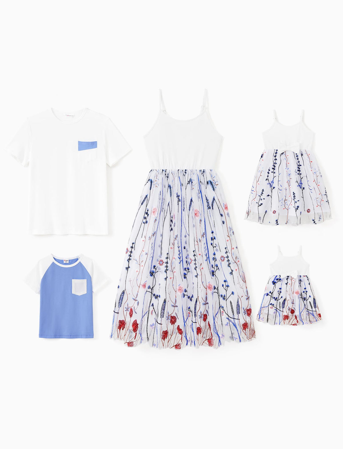 PATPAT Family Matching Outfit Mommy and Me Floral Sleeveless Spaghetti Strap Dress Swing Sheer Mesh White Dresses Girls 4-5Y
