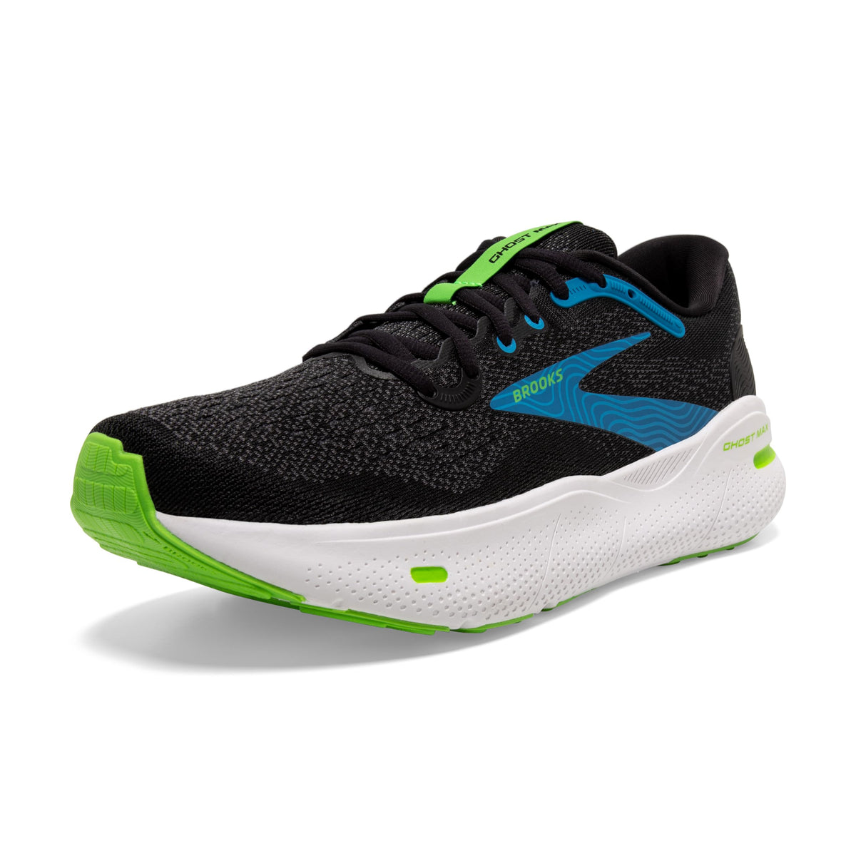 Brooks MenÃ¢â‚¬â„¢s Ghost Max Cushion Neutral Running & Walking Shoe - Black/Atomic Blue/Jasmine - 9.5 Medium