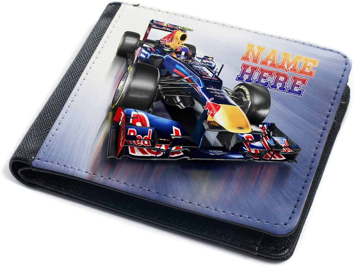 KRAFTYGIFTS Personalised Boys Wallet F1 Race Car Bi-fold Card Name Gift JS02