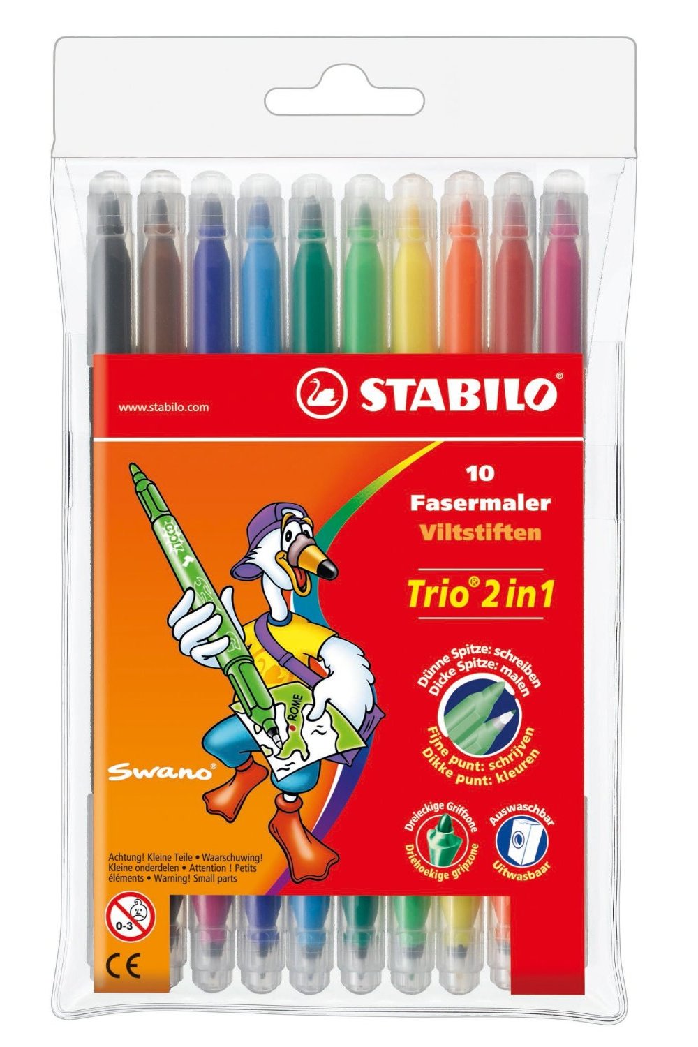 Felt Tip Pen - STABILO Trio 2 in 1 - Wallet of 10 - Assorted Colours