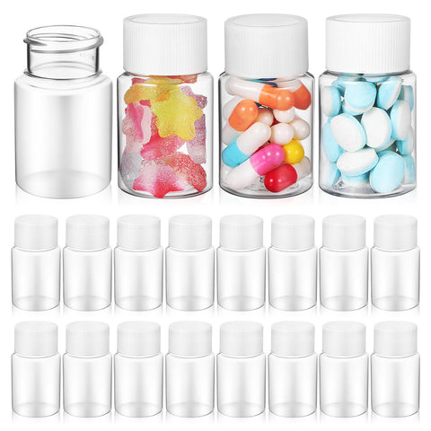 ULTECHNOVO 20Pcs 30ml Clear Pill Bottles Organiser, Portable Empty Pill Dispensers Jar for Liquid Tablet