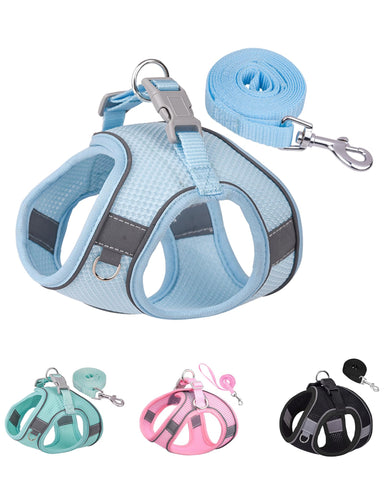 Solmoony Dog Harness for Small Medium Dogs No Pull, Puppy Harness and Leash Set, Puppy Harness for Small Dogs, Step in Harness for Small Dogs, Small Dog Harness, mesh Dog Harness. (Bule, L)