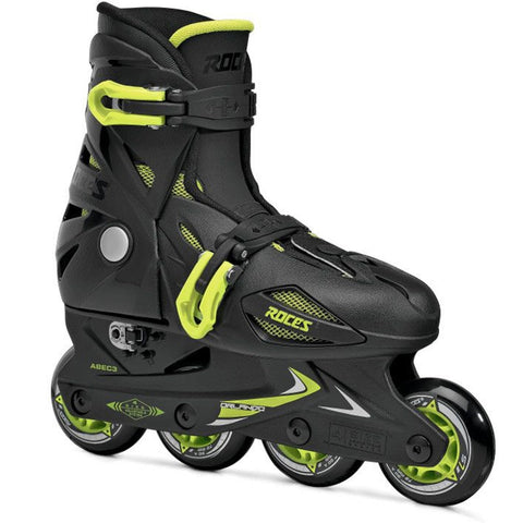 ROCES Kids' Orlando III Outdoor Breathable Comfort Adjustable Size 4 Wheels Racing Inline Skates with 2 Memory Buckles, Polypropylene Shell & Frame, Black/Lime, 9JR-12JR