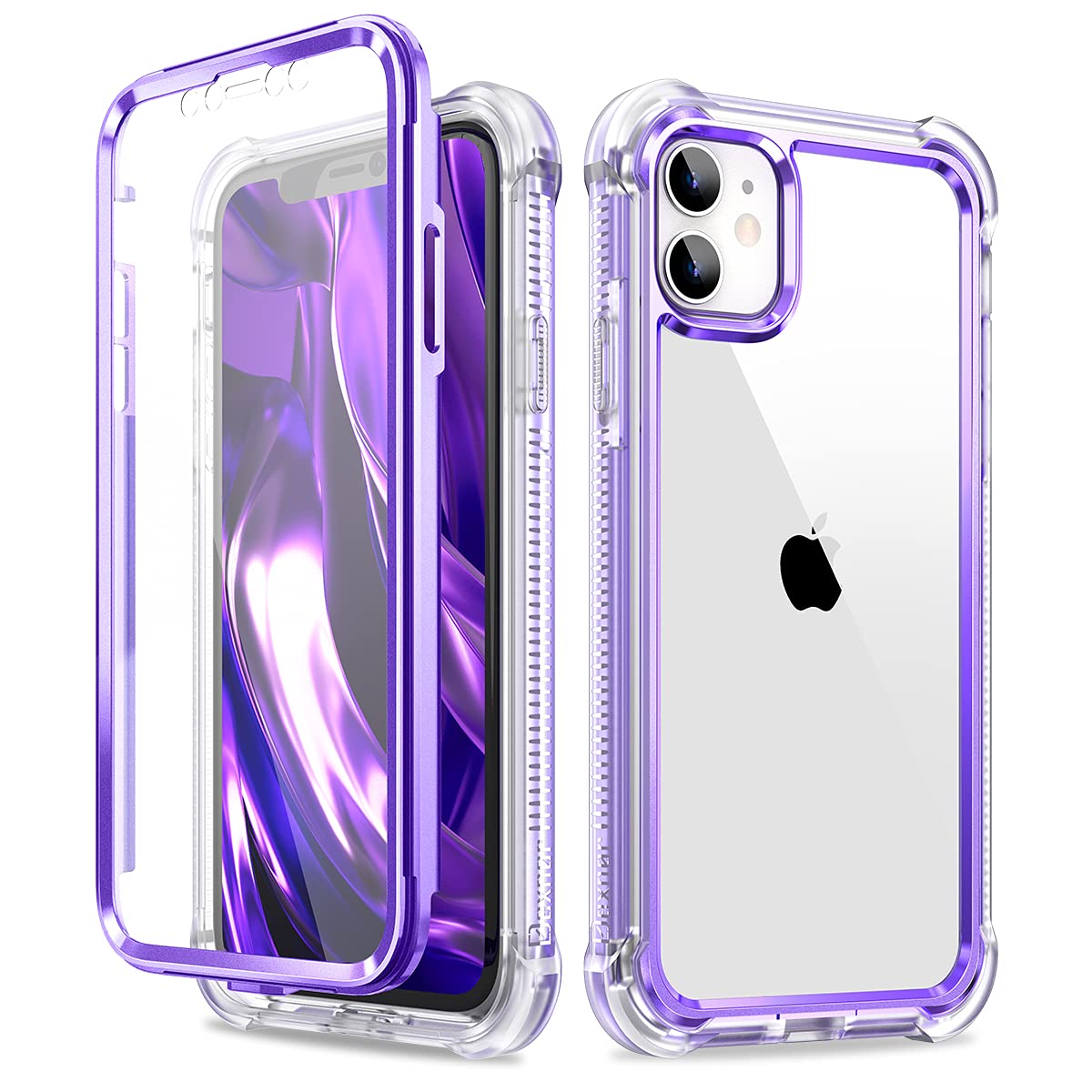 Dexnor Compatible with Iphone 11 Case 6.1 Inch, 360 Degree Full Body Shockproof Protective Cover (2021 Release) with Built-in Screen Protector - Electroplating Purple
