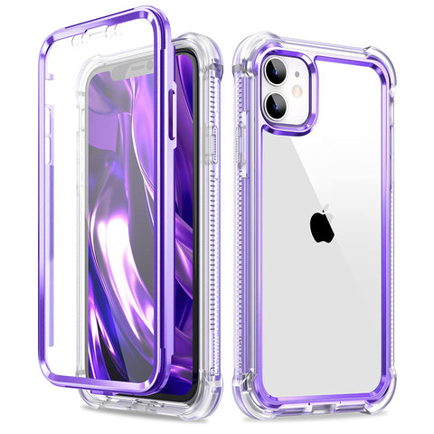 Dexnor Compatible with Iphone 11 Case 6.1 Inch, 360 Degree Full Body Shockproof Protective Cover (2021 Release) with Built-in Screen Protector - Electroplating Purple