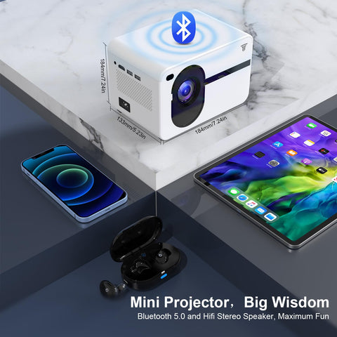 Mini Projector with Wifi and Bluetooth Native 1080P fhd, 14000L ZDK Video Movie Portable Outdoor Wifi Projector Home Theater, Proyector Compatible with iOS/Android Phone/Laptop/PC/TV Stick/HDMI/USB/AV