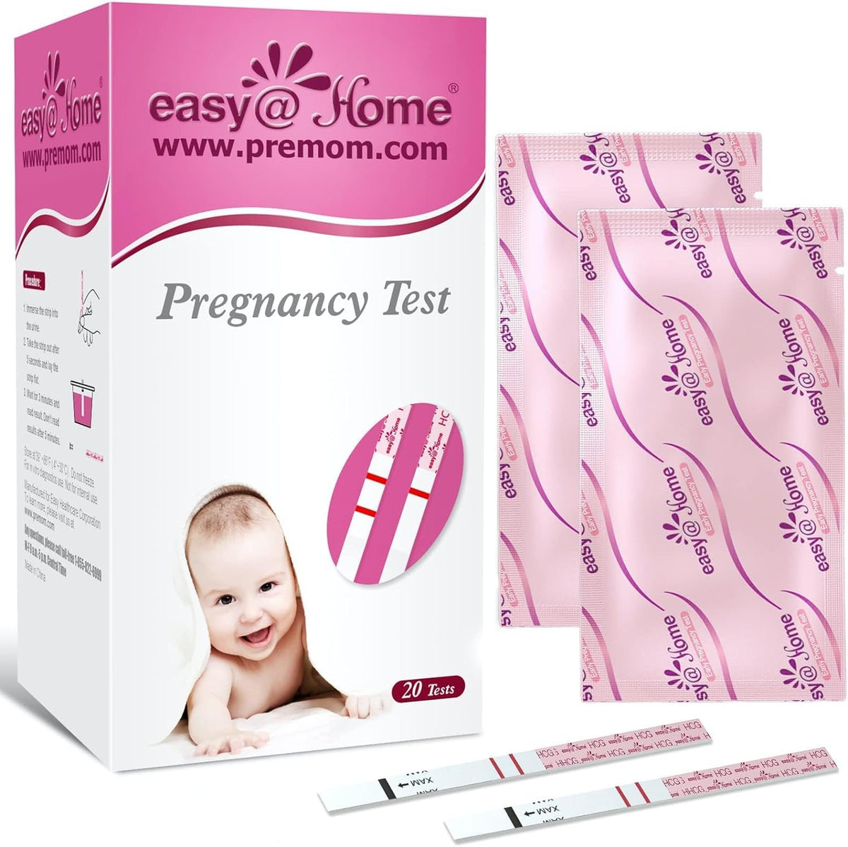 Easy@Home 20 Pregnancy Test Strips for Early Detection 10 MIU/ml-Width of 5mm