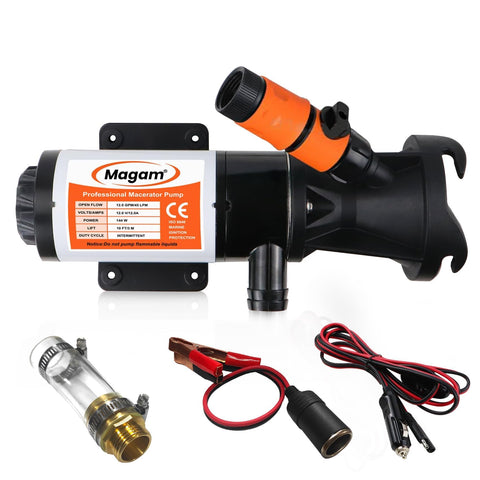 Magam RV Macerator Pump 12V 12GMP, RV Waste Pump with Garden Hose Discharge Port, Quick Release Sewage Pump with Fresh Water Rinse and Manual Crushing Function, for Boat Marine RV Camper