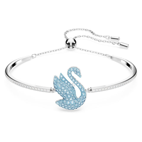 SWAROVSKI Iconic Swan Bangle Bracelet, Rhodium Finished Swan Motif with Blue PavÃƒÂ© and Clear Stones, Part of the Iconic Swan Collection