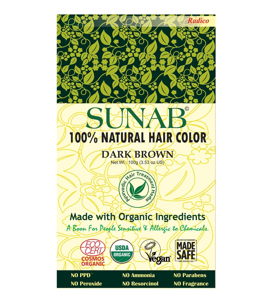 Radico 100% Natural Sunab Dark Brown 100% Natural/Organic Hairc