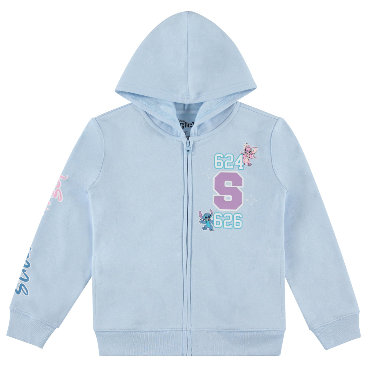 DISNEY Girls Lilo & Stitch Zip Up Hoodie - Little and Big Girls Sizes 4-16 Light Blue