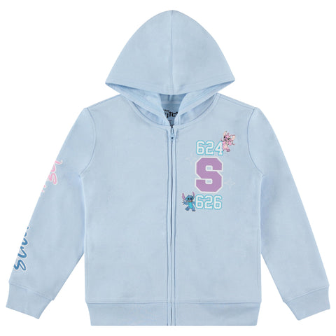 DISNEY Girls Lilo & Stitch Zip Up Hoodie - Little and Big Girls Sizes 4-16 Light Blue