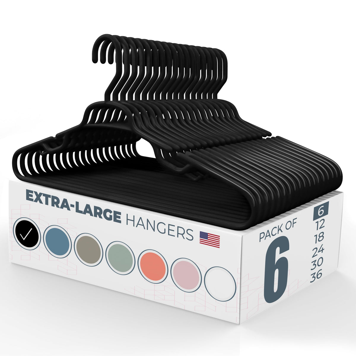 06pk Extra Large Hangers for Plus Size Clothes - Heavy Duty Hangers Oversized - Extra Wide Plastic Coat Hanger for Uniforms, Jerseys, Jackets - Big and Tall Hangers for Men - Large Hangars (Black)
