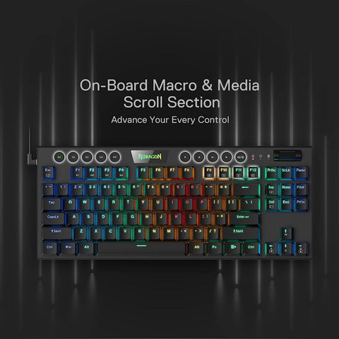 Redragon K622 Horus TKL RGB Mechanical Keyboard, Ultra-Thin Designed Wired Gaming Keyboard w/Low Profile Keycaps, Dedicated Media Control & Clicky Blue Switch, Pro Software Supported