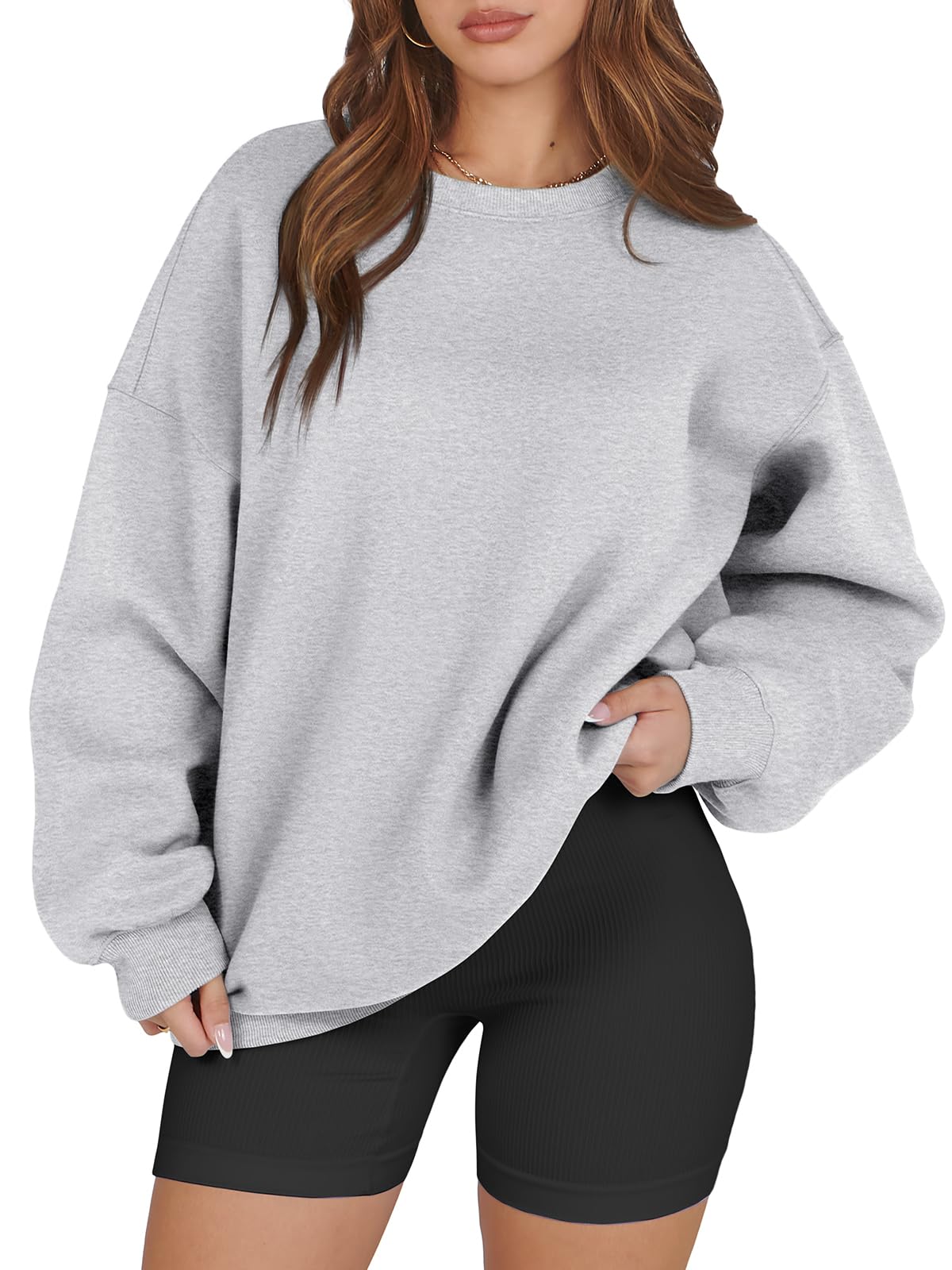 ATHMILE Oversized Sweatshirts Hoodies for Women Fleece Long Sleeve Loose Pullover Sweaters Tops Fall Crew Neck 2024 Clothes-S Grey