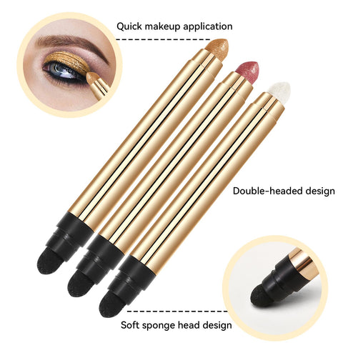 Apooliy Eyeshadow Stick, Glitter Metallic Eyeshadow Pencil, Cream Shimmer Highlighter Stick, Long Lasting Waterproof Brightener Eye Shadow Pen for Multi-Dimensional Eye Makeup