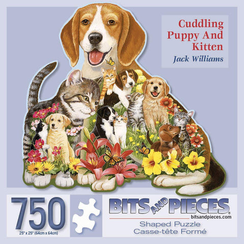 Bits and Pieces - 750 Piece Shaped Jigsaw Puzzle for Adults - Cuddling Puppy and Kitten - 750 pc Adorable AnimalÃƒÆ’Ã¢â‚¬Å¡Ãƒâ€šÃ‚Â  Jigsaw by Artist Jack Williams