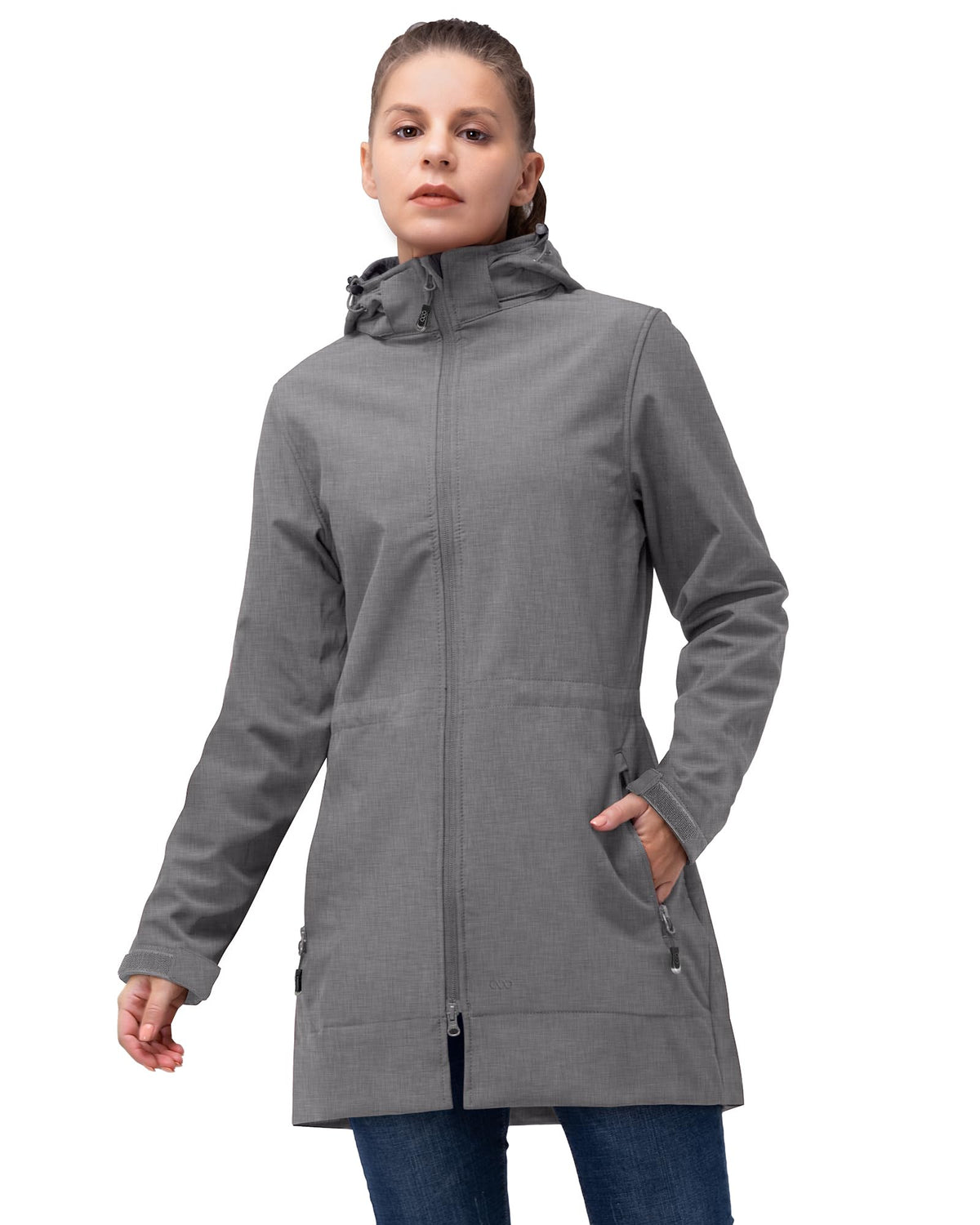33,000ft Women’s Lightweight Softshell Jacket with Hood Waterproof Ladies Functional Jacket Fleece Lined Windbreaker Breathable Raincoat Active Hooded Long Coats for Cycling Hiking Outdoor
