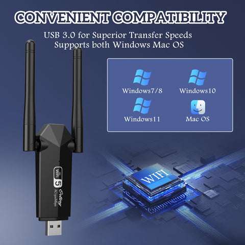 USB WiFi Adapter, Ortiny 1300Mbps WiFi USB Dual Band 5G/2.4G Wireless Network Adapter for Desktop Laptop PC, Dual Band WiFi Dongle Wireless Adapter for Supports Windows 11/10/8/7, Mac OS 10.9-10.15