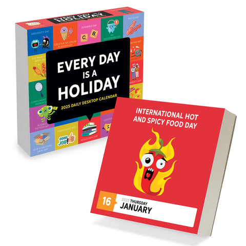 TF PUBLISHING 2025 Every Day's A Holiday Daily Desktop Calendar - Small Monthly Desk Calendar with Full-Color Tear-Off Pages - Standing Fold-Out Cardboard Easel for Desks - 5.25â€ x 5.25â€