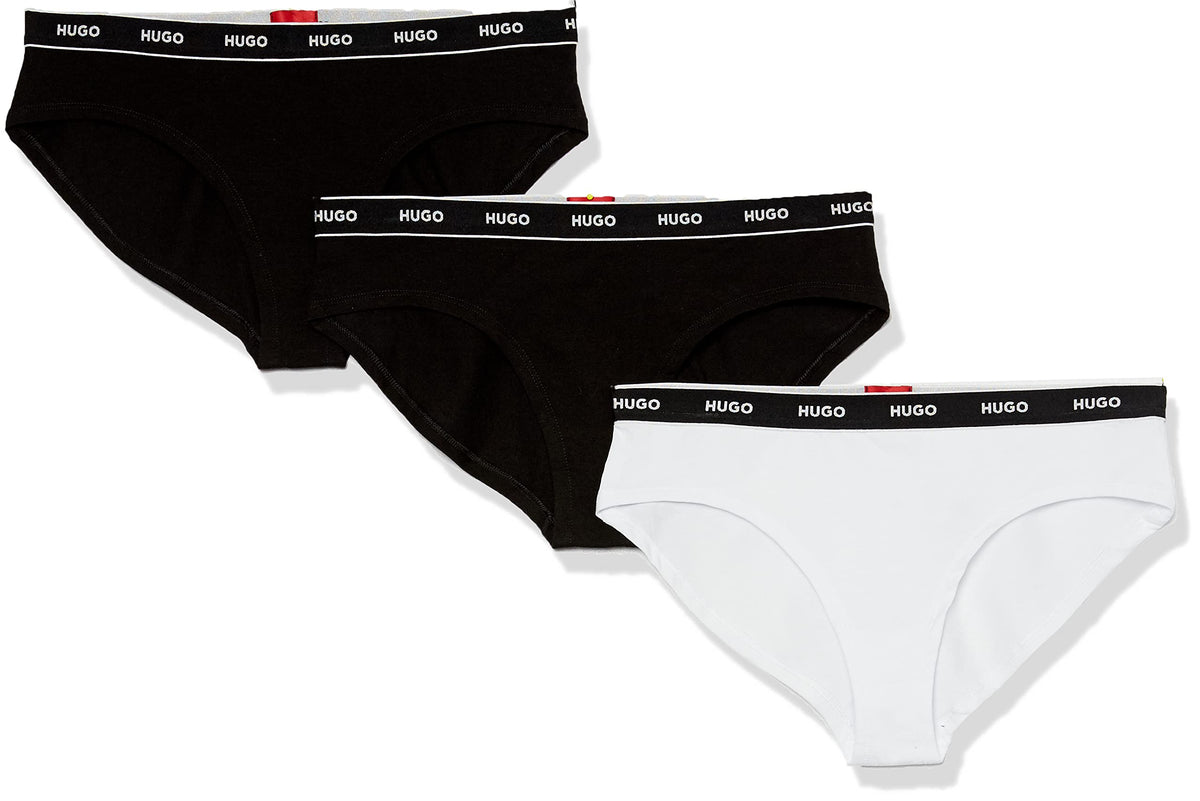 HUGO Boss womens 3-pack Repeat Logo Cotton Stretch Briefs, Black/Ultra White/Black, Small US