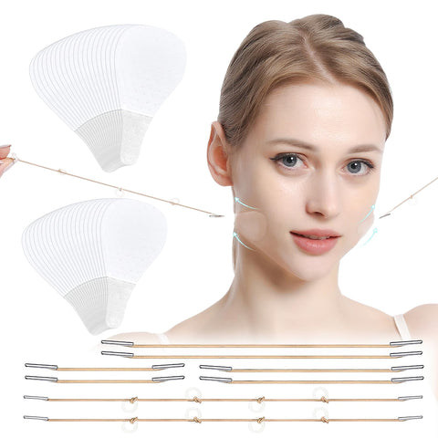 Face Lift Tapes, Invisible Stickers with Fixed Rope, Instant Wrinkle Lifting Patches Neck Eye Tape for V-Line Face(8pcs Elastic Bands 40pcs Replacement Tapes)