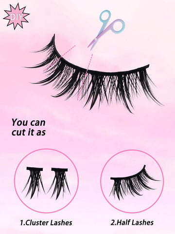 10 Pairs Manga Lashes Natural Look That Look Like Lashes Clusters,Anime Lashes 12mm Spiky Doll False Eyelashes,Cat-Eye Look Faux Mink Wispy Cosplay Japanese Korean Asian Lashes(10P-009)