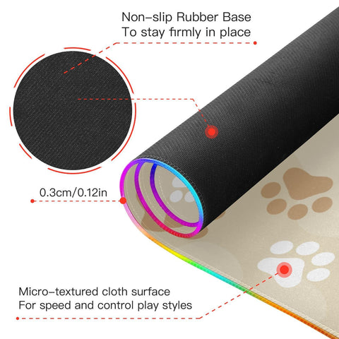 Dog Paw Prints Wireless Charging Mouse Pad for Mobile Phone Extra Large Gaming Mousepad with 13 Lighting Modes Keyboard Mat for Office Home Gaming MacBook PC Laptop Desk