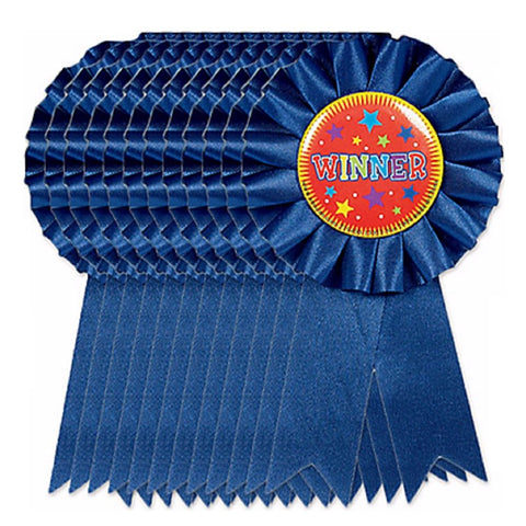 Rosette Award Blue Fabric Ribbons "Winner" - 6" (Pack of 12) | Elegant and Eye-catching Design - Perfect for Celebrations & Competitions