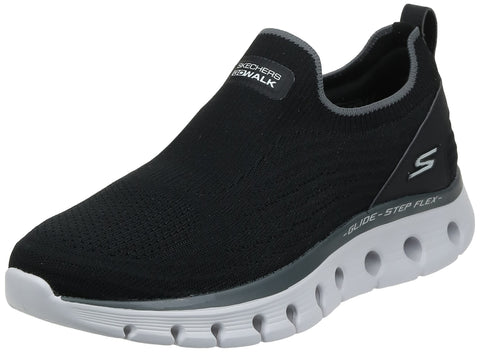 Skechers Men's GO Walk Glide-Step Flex Sneaker, Black Textile Black Synthetic Grey and Whit, 8.5