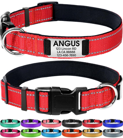 Joytale Personalized Dog Collars, Reflective Nylon Dog Collar with Engraved Name Plate, Customized for Large Dogs, Red, L