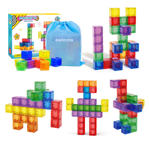 Caferria 1.38 inch Magnetic Blocks Toddler Toys, 30pcs Translucent Building Blocks Building Toys for Ages 2-4 5-7, Preschool STEM Magnet Sensory Montessori Toys for 2 3 4 5 6 Year Old Boys Girls