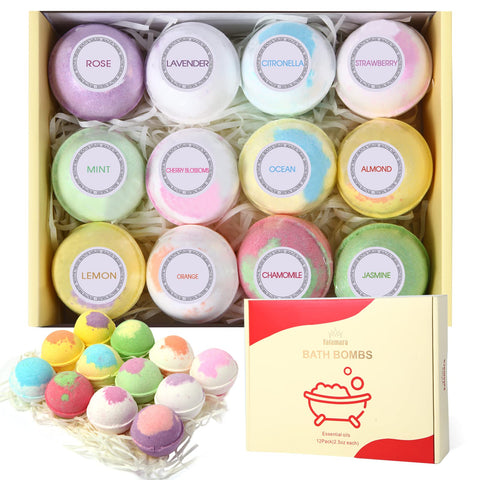 Fafamara Bath Bombs, Gift Set Rich in Essential Oils Natural Handmade Bath&Spa Fizzles Marvelous Salts to Moisturize Skin and Relieve Stress Romantic Gifts for Her/Him/Girlfriend/Wife (Pack of 12)