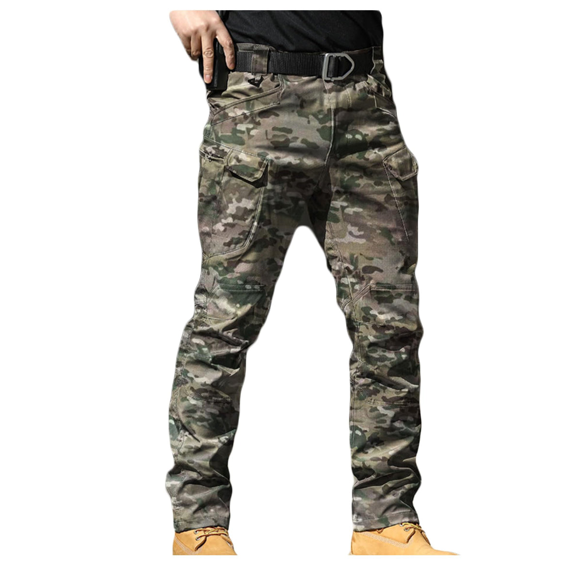 Bestgift Outdoor Pants Casual Straight Leg Cargo Pants Men's Long Pants Army Green Camouflage IX7 S