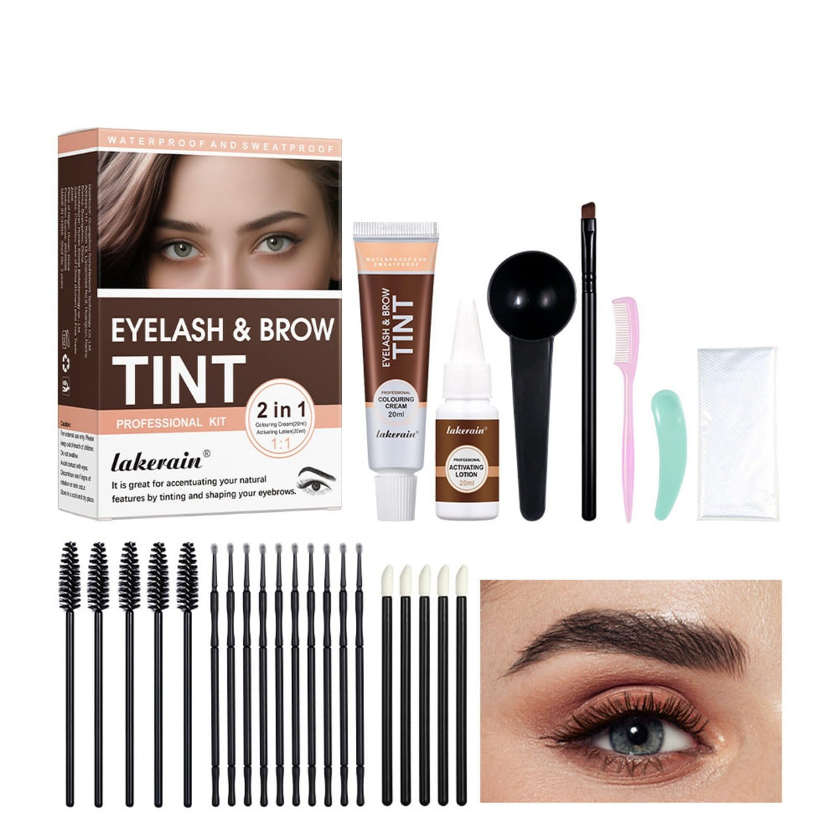 Eyelash and Brow Tint Kit, Natural Volumizing Eyebrow & Eyelash Color Kit, Long-lasting for 4-8 Weeks, Waterproof and Non-fading, DIY Use At Salon Or Home Professional Eyelash Treatment (Black)