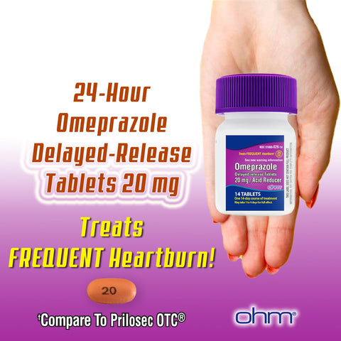 Ohm Omeprazole Tablets, Delayed-Release Tablets, 20mg Acid Reducer, 42 Tablets