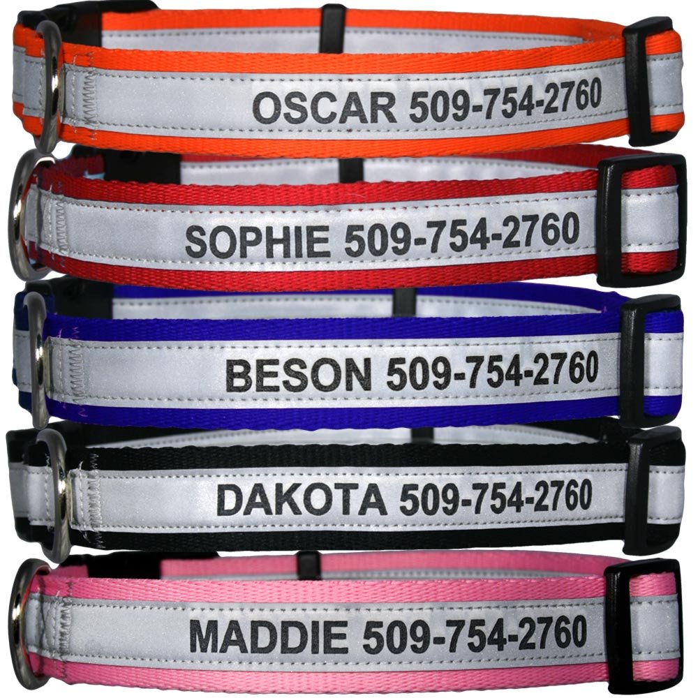 GoTags Personalized Reflective Dog Collars, Custom Engraved with Name and Phone Number, Adjustable Dog Collar with Quick Release Buckle, 3 Sizes for Puppy and Dogs, Small, Medium and Large