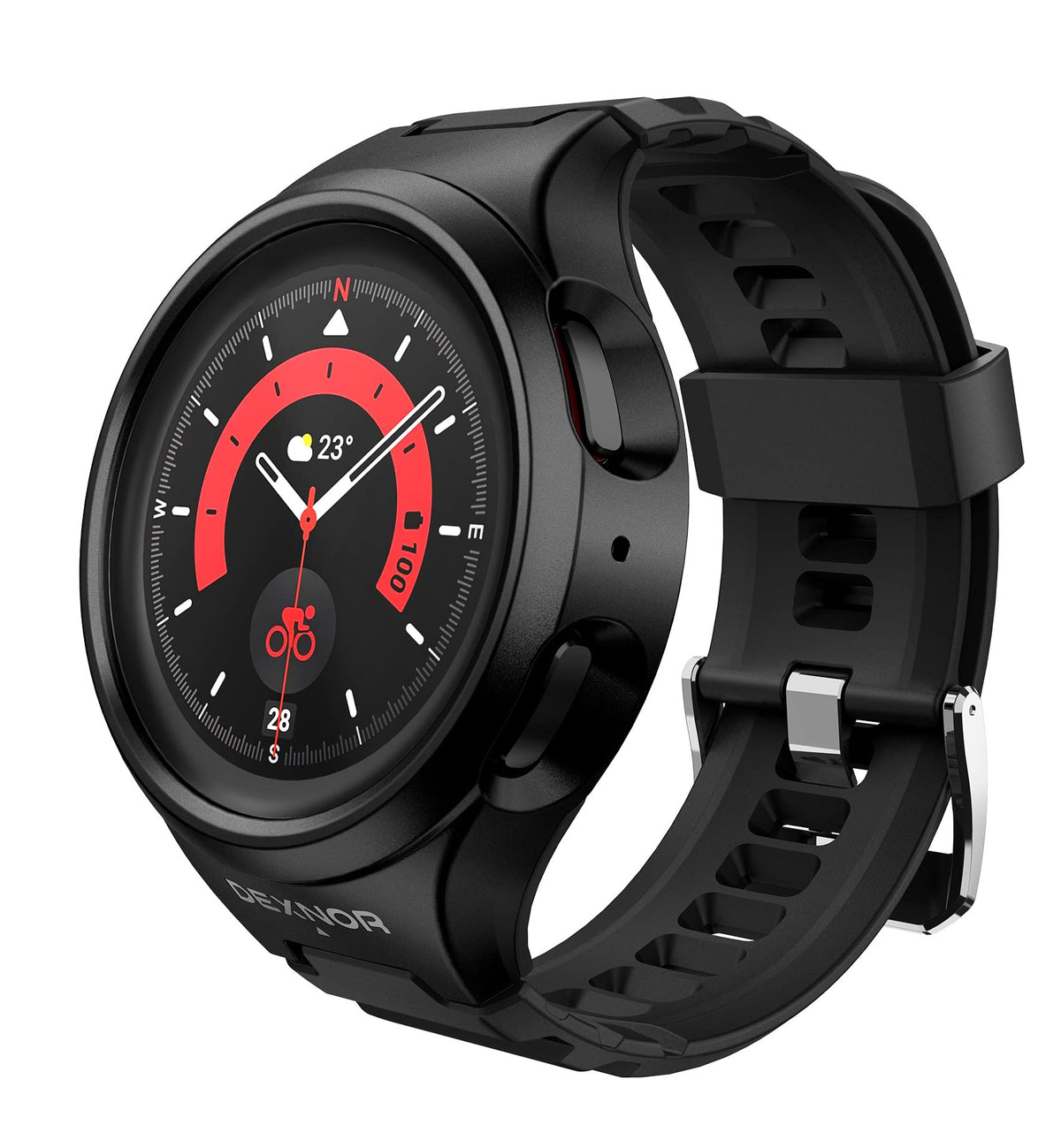 Dexnor for Galaxy Watch 5 Pro Band with Case 45mm(2022),[Built-in Adjustable Band & Raised Bezel] Rugged Military Grade Shockproof Cover with Band for Samsung Watch 5 Pro-45mm Women Men-Black