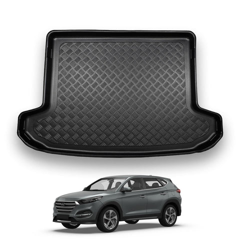 Nomad Boot Liner Compatible with Hyundai Tucson 2015-2021 Recyclable Plastic (PE) Boot Floor in Upper Position Tailored Fit Car Floor Guard Tray Black Fitted Dog Friendly Waterproof with Raised Edges