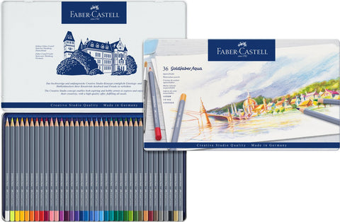 Faber-Castell Creative Studio Goldfaber Aqua Watercolour Pencil, Multicoloured (Multicoloured) Tin Of 36 Pencils, For Art, Craft, Drawing, Sketching, Home, School, University, Colouring